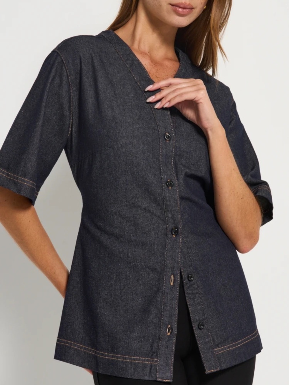 Dark Denim Button-Front Women’s Top